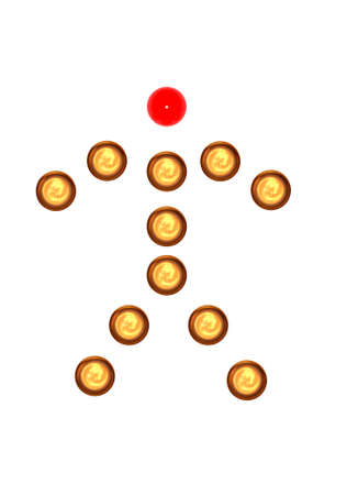 The abstract little man who has been laid out from gold spheres.の写真素材