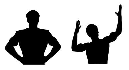Two silhouettes of the young sportsman of the athlete.の写真素材