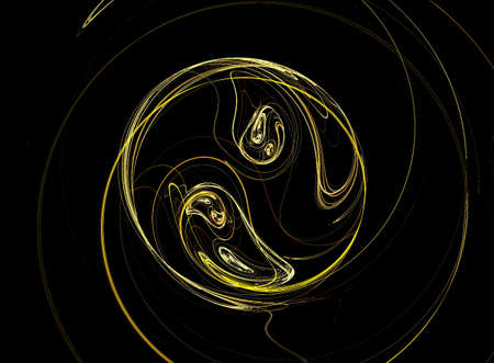 The abstract image of a symbol ying and yang from gold strings.の写真素材