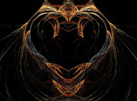 Abstract red heart from moving fires on black.の写真素材