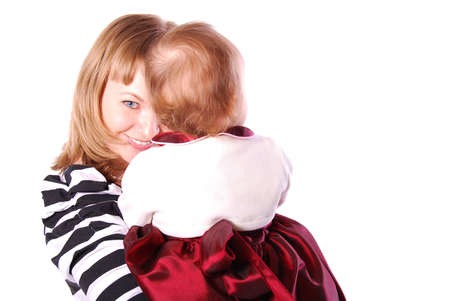 Picture of happy mother with baby over white.の写真素材