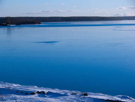 City pond in the winterの写真素材