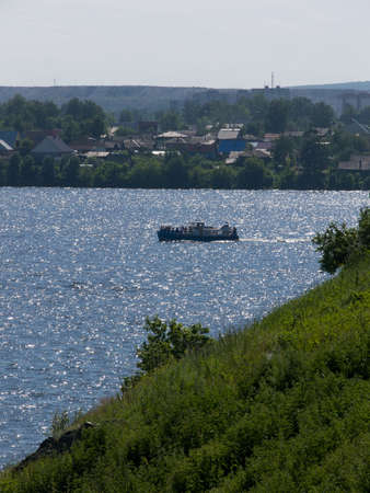 pleasure boat on the city pondの写真素材