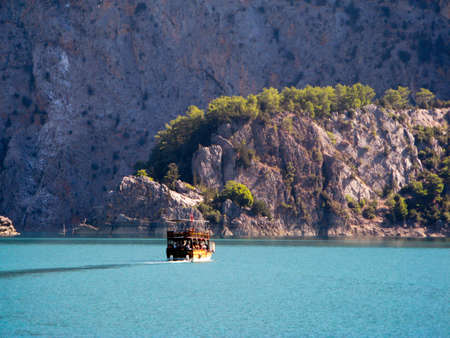pleasure boat on the lake in turkeyの写真素材