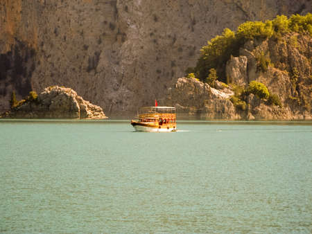 pleasure boat on the lake in turkeyの写真素材