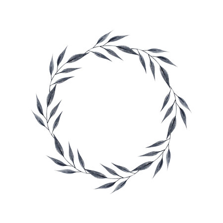 Hand-painted watercolor Halloween Wreath with Black Leavesの写真素材