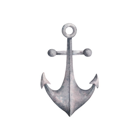 Watercolor hand-drawn illustration with anchor. Sea-themed celebration. Cute cartoon elements for...