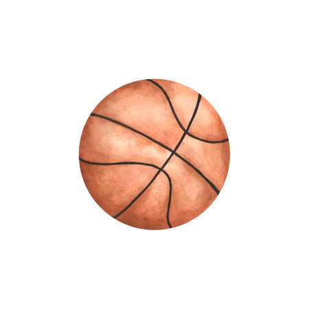 Back to school. Watercolor hand-drawn illustration with basketball ball.の写真素材