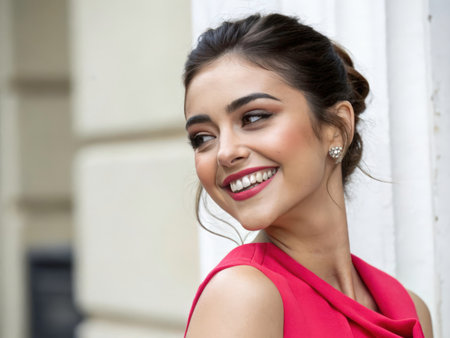 A stunning close-up portrait captures a womanの素材