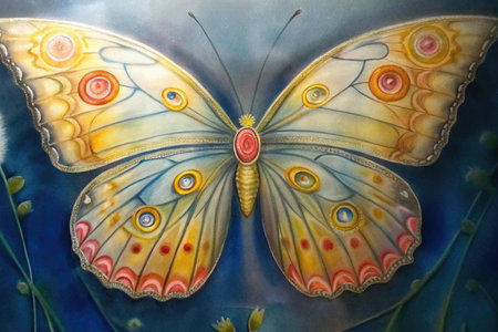 Butterfly on the wall of a museum in Vienna, Austriaの素材