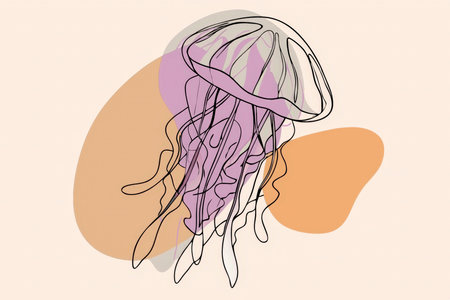 a jellyfish in a pink and orange backgroundの素材