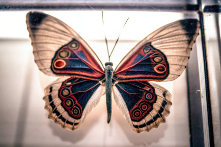 Butterfly in a glass box on a white background close upの素材