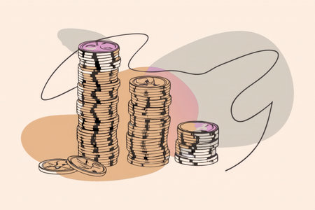 a stack of coins with a coin in the middleの素材