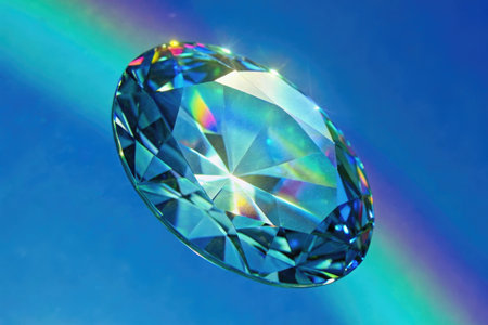 high quality diamonds on a blue background with a rainbow close-upの素材