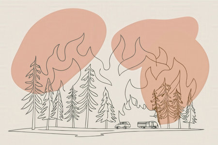 a drawing of trees and a truckの素材