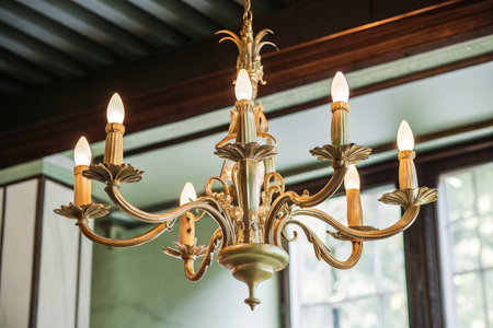 Beautiful luxury chandelier decoration in room interior - Vintage Light Filterの素材