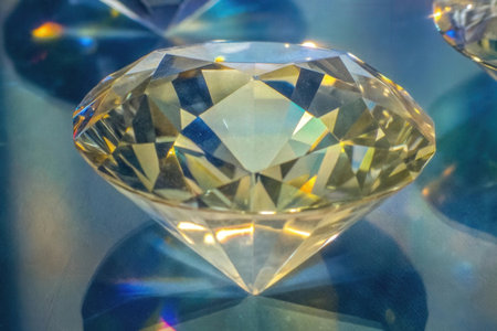 Close-up of a diamond on display in a shop window.の素材