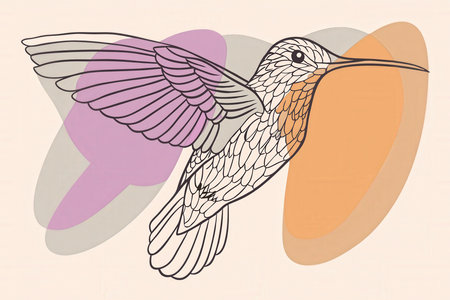 Hummingbird with speech bubble. Hand drawn vector illustration in sketch style.の素材