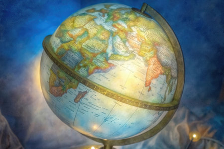Globe on the background of the old map of the world.の素材