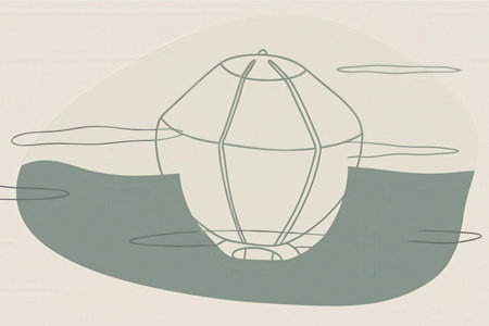 a drawing of a boat in the waterの素材