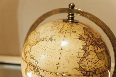 Vintage world globe on the background of the interior of the buildingの素材