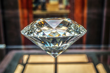 Close up view of crystal diamond in a shop window in Paris, Franceの素材