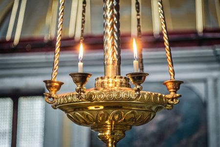 Candle in the Church of the Annunciation, Nazareth, Israelの素材
