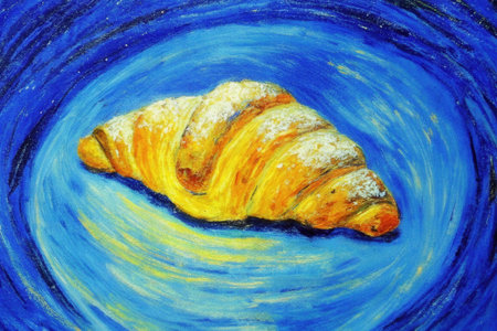 Croissant on a blue background in the form of an oil paintingの素材