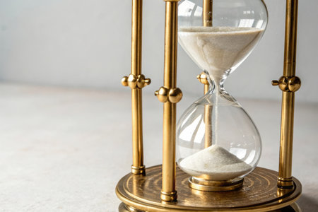 Hourglass with sand flowing through the glass, time passing concept.の素材