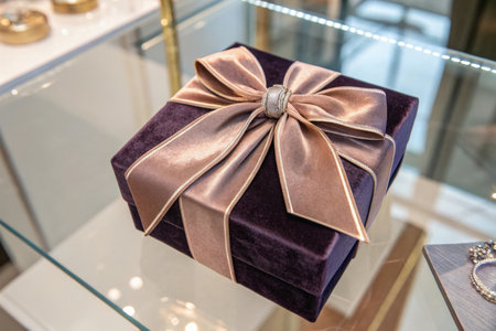 luxury and fashionable present box in the shop window of shoe storeの素材