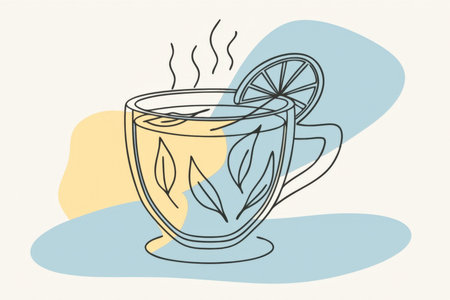 a cup of tea with lemon and a slice of lemonの素材