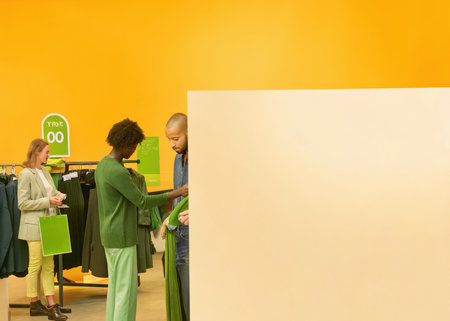 African American man and woman choosing clothes in fashion store. Shopping conceptの素材