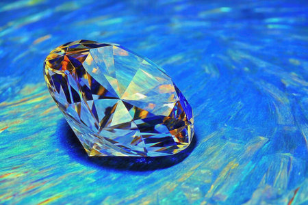 Diamond on a blue background, close-up, macro photo.の素材