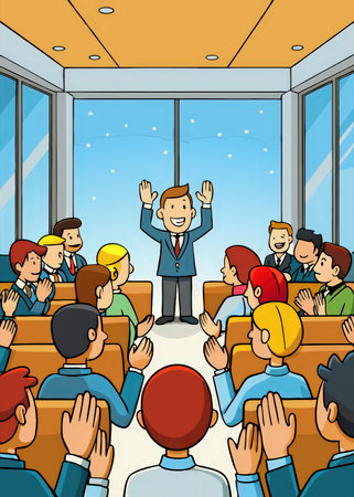 a man giving a lecture to a group of peopleの素材