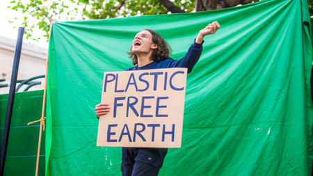 An enthusiastic individual stands outdoors, holding aの素材