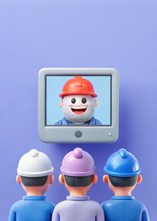 a group of people standing in front of a televisionの素材