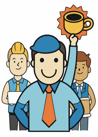 a man holding up a trophyの素材