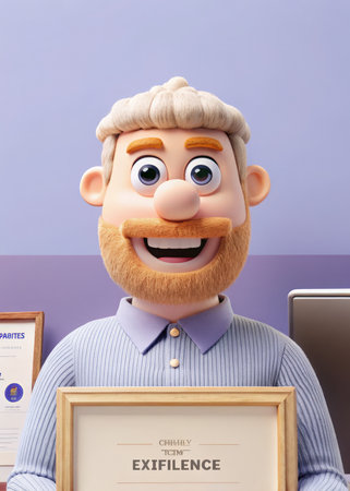 a man holding a plaque with a beardの素材