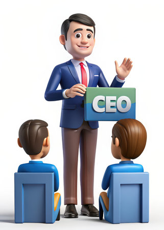 3d business man with a cube and a group of peopleの素材