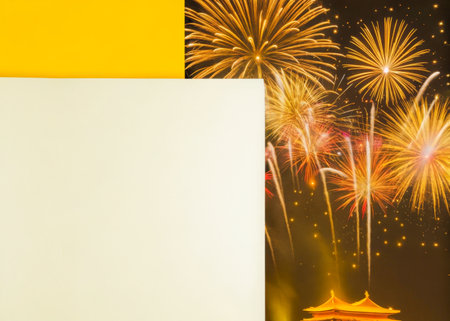 a white paper with fireworks in the backgroundの素材