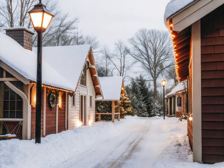 a street with a lot of snow on itの素材