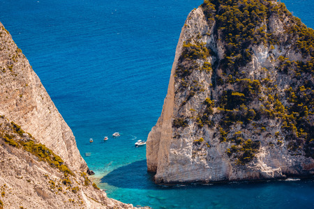 Rental boats near the bay, Zakynthos, Greeceの写真素材