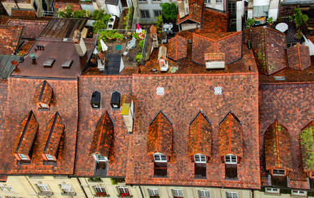 Roof top view of vintage urban housing in Bern Switzerland