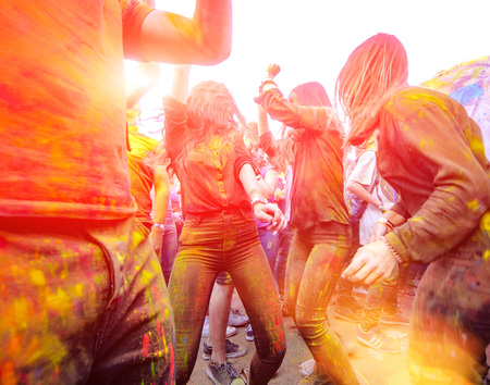 Girls are dancing on Holi celebration 9 September 2017 Moldova Chisinau Darwin Color Fest