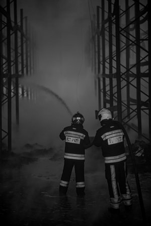 Firefighters in the building are extinguishing the fire. Chisinau, Moldova, 7 January 2026.のeditorial素材