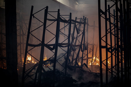 Burnt warehouse. Consequences of the fire.の写真素材