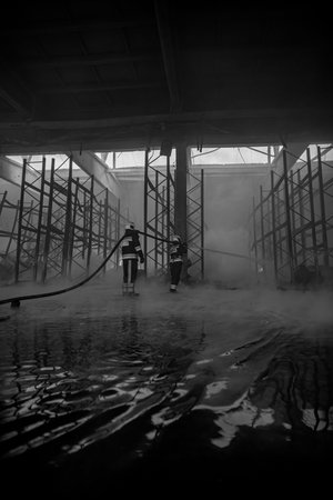 Firefighters in the building are extinguishing the fire. Chisinau, Moldova, 7 January 2026.のeditorial素材