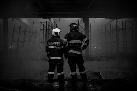 Firefighters in the building are extinguishing the fire. Chisinau, Moldova, 7 January 2026.のeditorial素材
