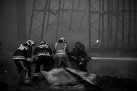 Firefighters in the building are extinguishing the fire. Chisinau, Moldova, 7 January 2026.のeditorial素材