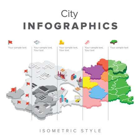 Set of isometric city social infographics, City of info graphics Graphics, illustrator Vectorのイラスト素材